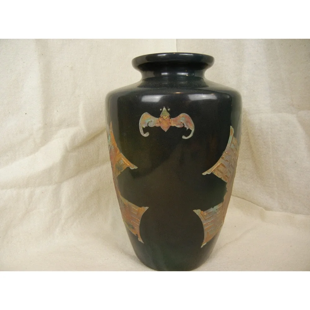 Asian design Vase‎ platter set Good Fortune symbol oriental style Vintage